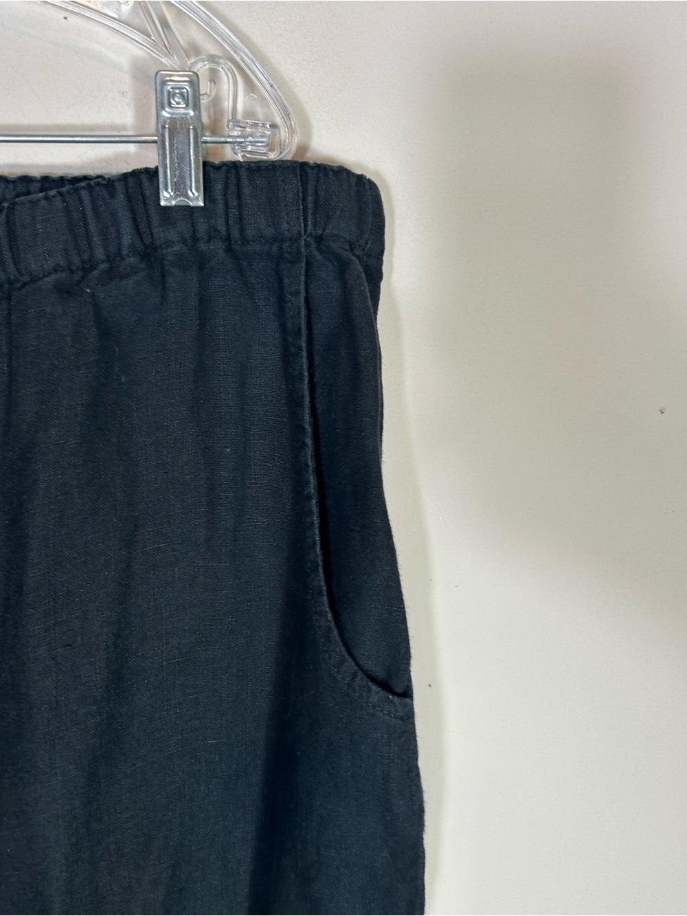 FLAX 100% Linen Elastic Waist Pants Black Size Large Lagenlook - Picture 3 of 8